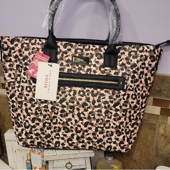 Trina Turk Pink and Black Leopard Tote - Picture 1 of 6